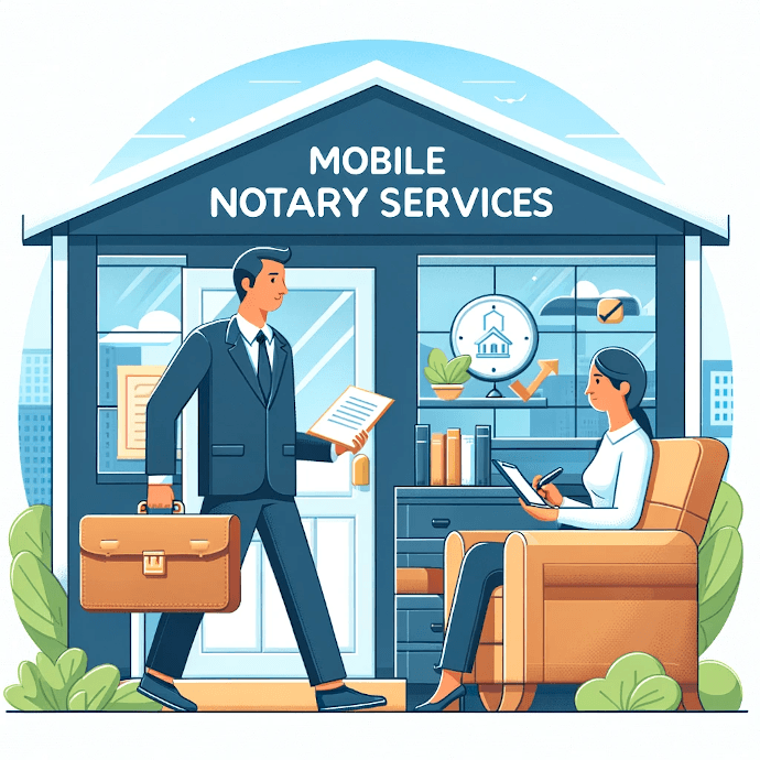 Mobile notary service professional with documents at client location